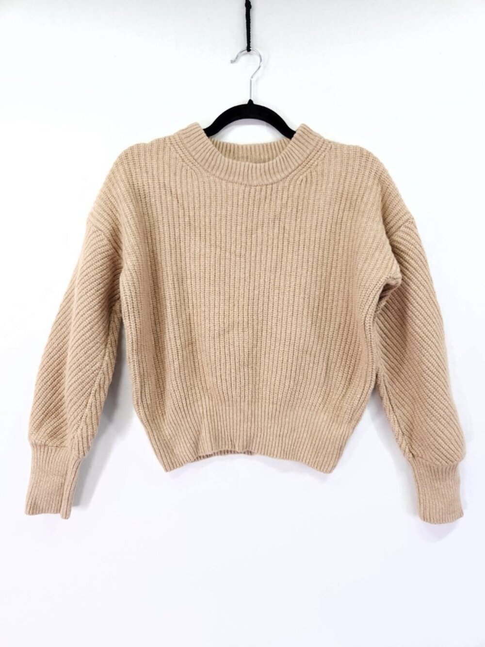 Madewell Merino Wool Blend Ribbed Sweater Small Beige Crew Neck Chunky Knit